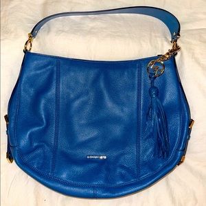 Michael Kors Blue Leather Brooke Pebbled Leather Hobo